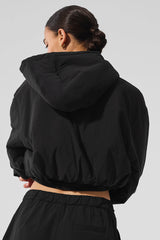 Cropped Mountain Peak Full-Zip Hoodie - Black