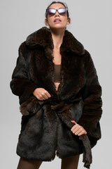 Faux Fur Starstruck Coat - Midnight Brown/Black